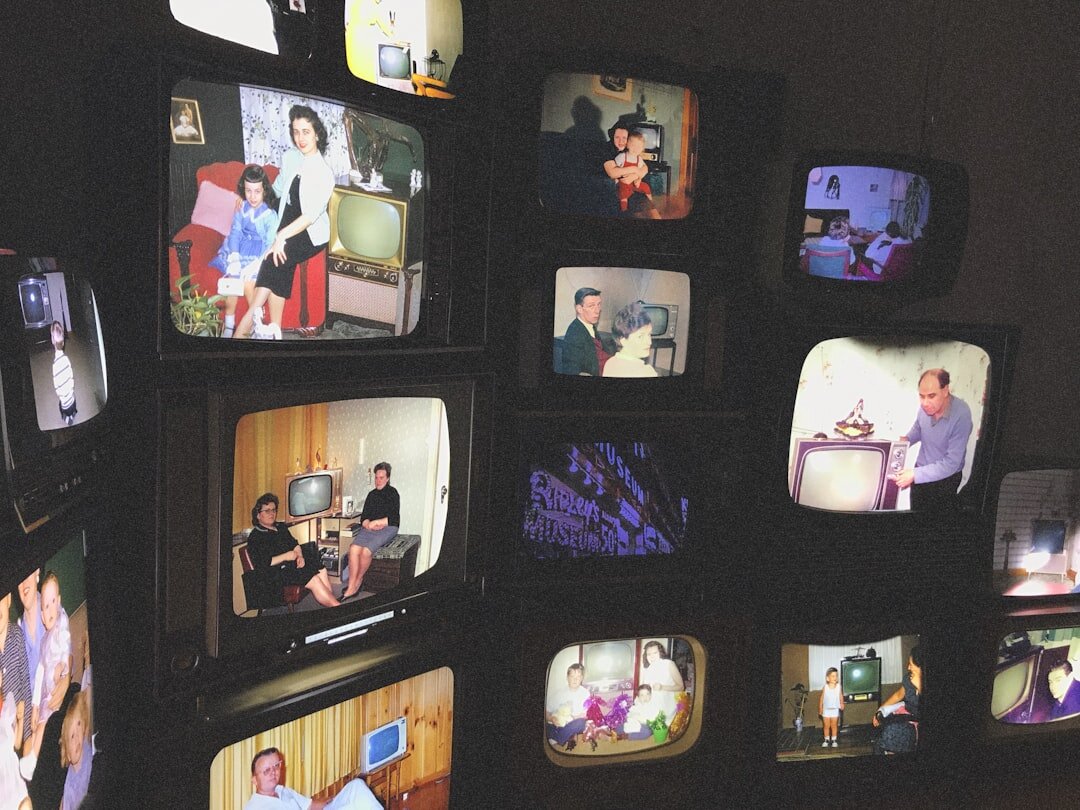 family watching old tv
